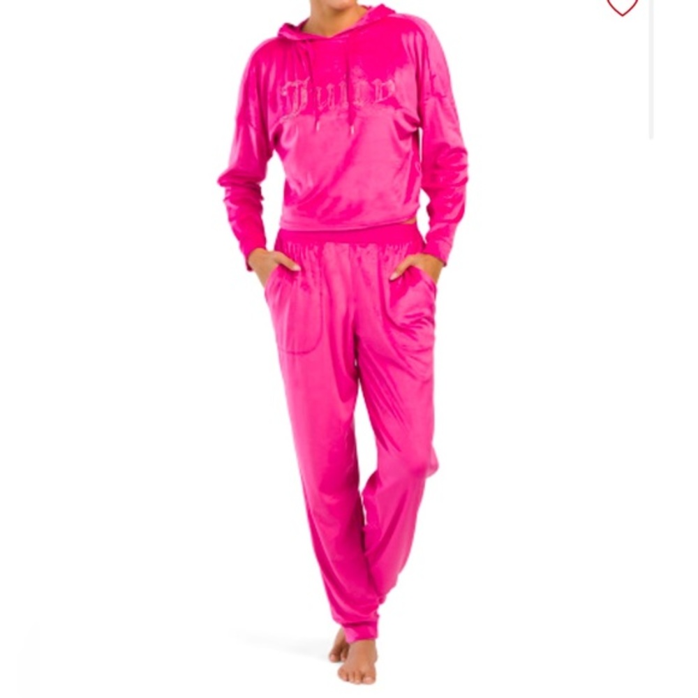 NWT Juicy Couture Designer Velour Hooded Pink Jogger Tracksuit Set Rhinestones